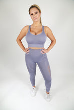 Load image into Gallery viewer, Mesh Seamless Legging With Ribbing Detail - Grey Purple Savoy Active