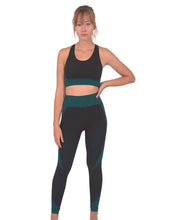 Load image into Gallery viewer, Trois Seamless Legging - Black With Blue Savoy Active