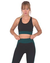 Load image into Gallery viewer, Trois Seamless Sports Bra - Black With Blue Savoy Active