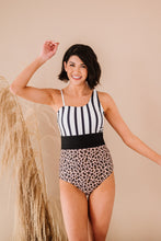 Load image into Gallery viewer, Smile in the Sunshine Leopard &amp; Stripes One-Piece Living Free Beauty