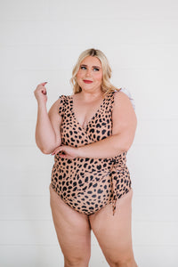 Hear Me Roar Leopard Ruffle Sleeve Swimsuit Living Free Beauty