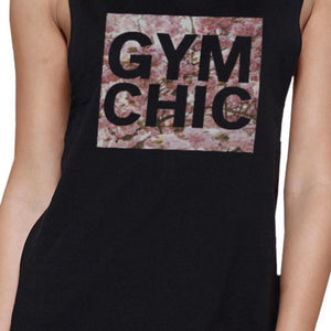 Gym Chic Black Muscle Tank Top Cute Work Out Sleeveless Muscle Tee TSF Design