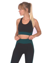 Load image into Gallery viewer, Trois Seamless Sports Bra - Black With Blue Savoy Active