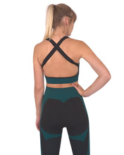 Load image into Gallery viewer, Trois Seamless Sports Bra - Black With Blue Savoy Active