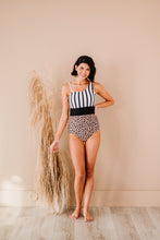 Load image into Gallery viewer, Smile in the Sunshine Leopard &amp; Stripes One-Piece Living Free Beauty